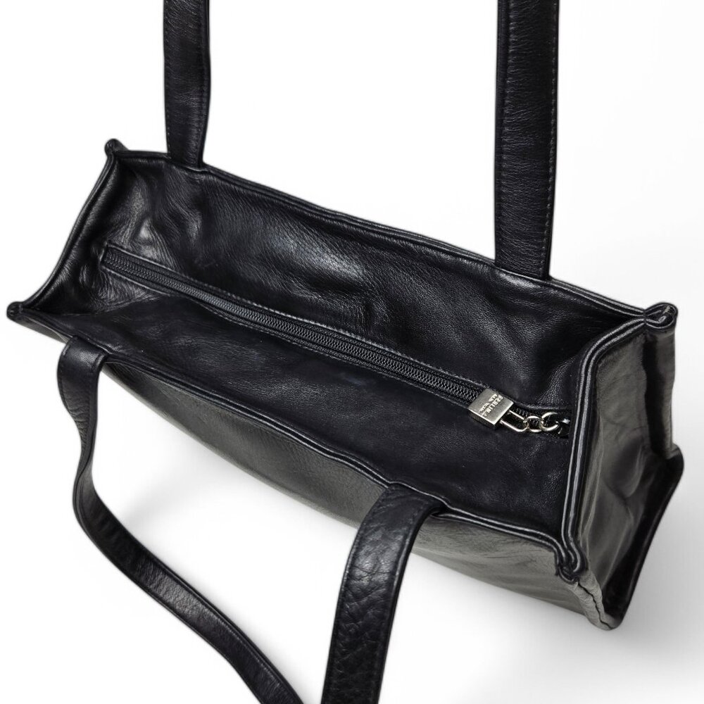 Perlina Black Soft Leather Shoulder Purse Women's Boxy Zip Top Classic Look - Picture 6 of 11